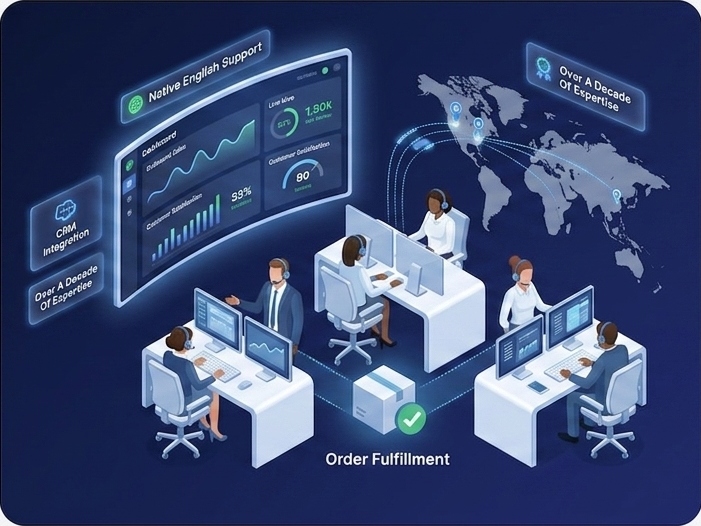 Call center agent on headset